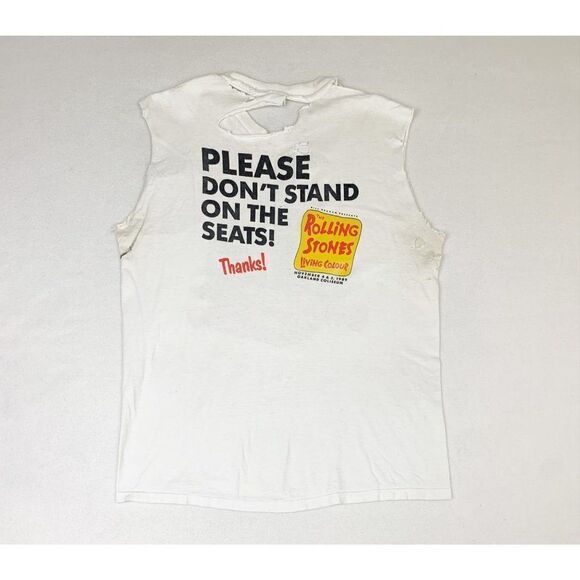 Vintage 1989 Rolling Stones T-Shirt White XL Destroyed Staff Concert Day On The - Picture 3 of 10